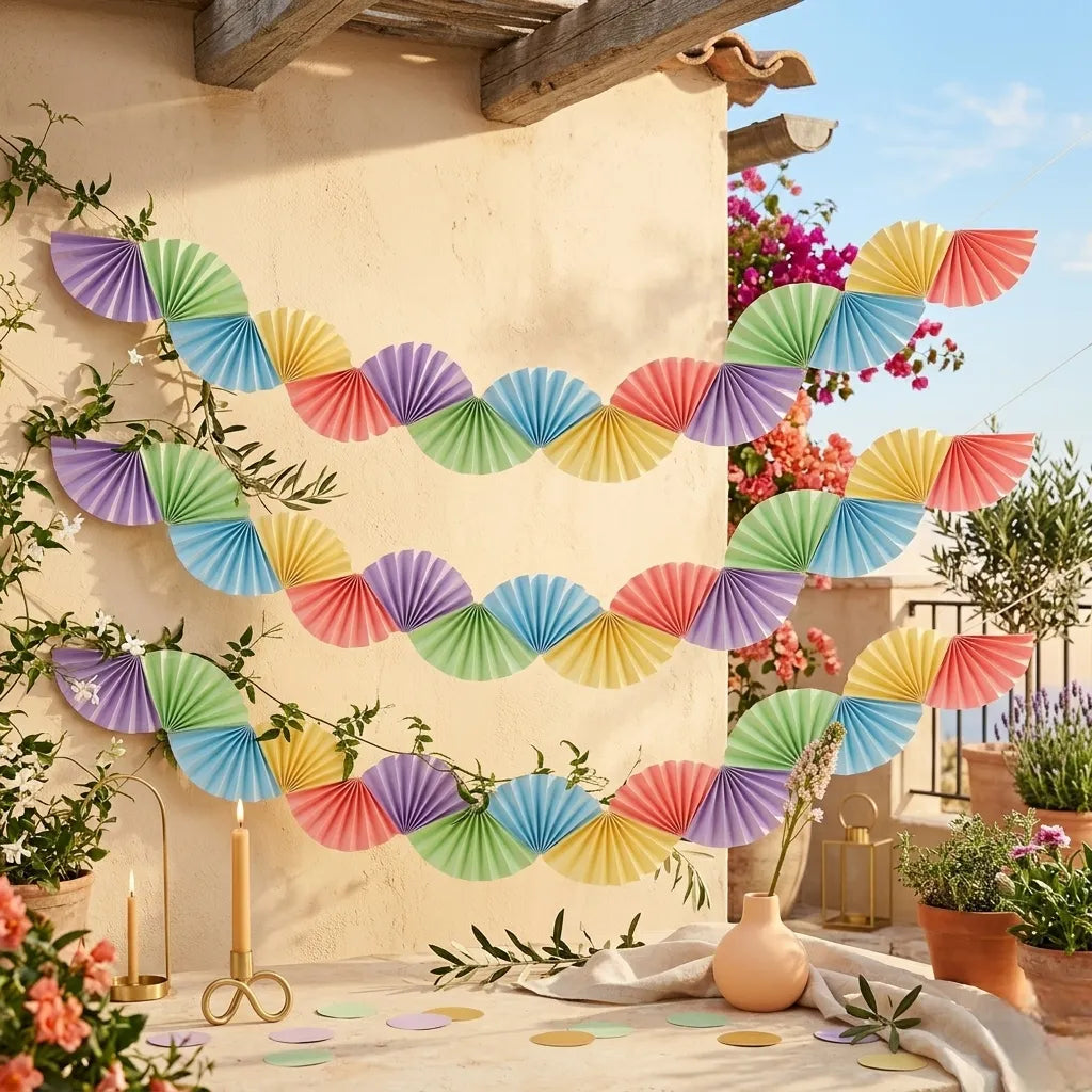 Guirlande Eventails Pastel en Papier Festive