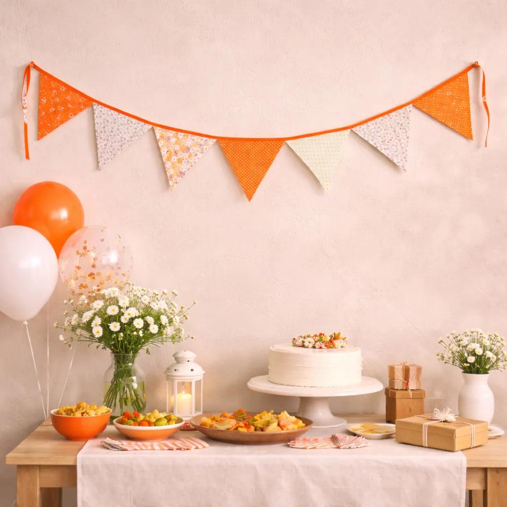 Guirlande Fanions Orange Fleuri Chic