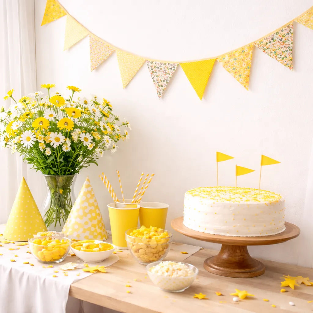 Guirlande Fanions en Tissu Jaune Festive