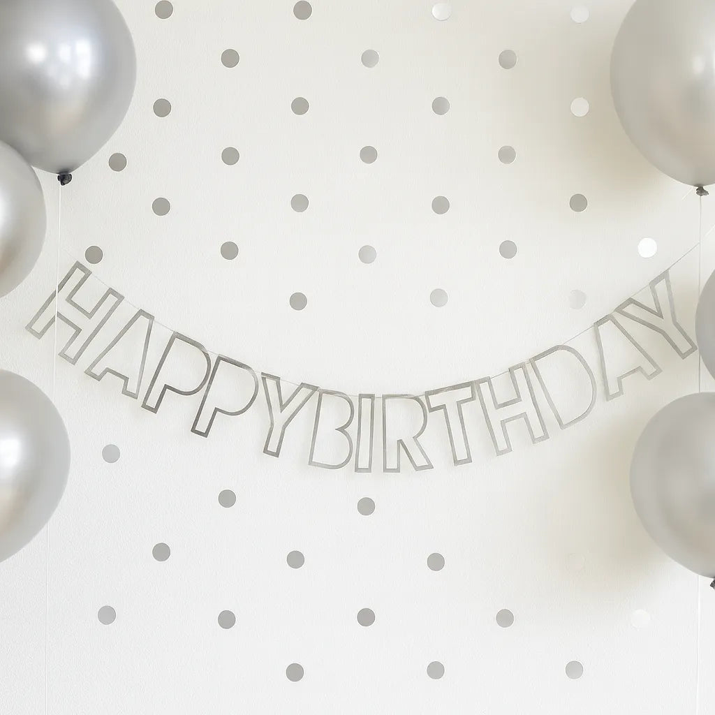 Guirlande Happy Birthday Contour Argenté