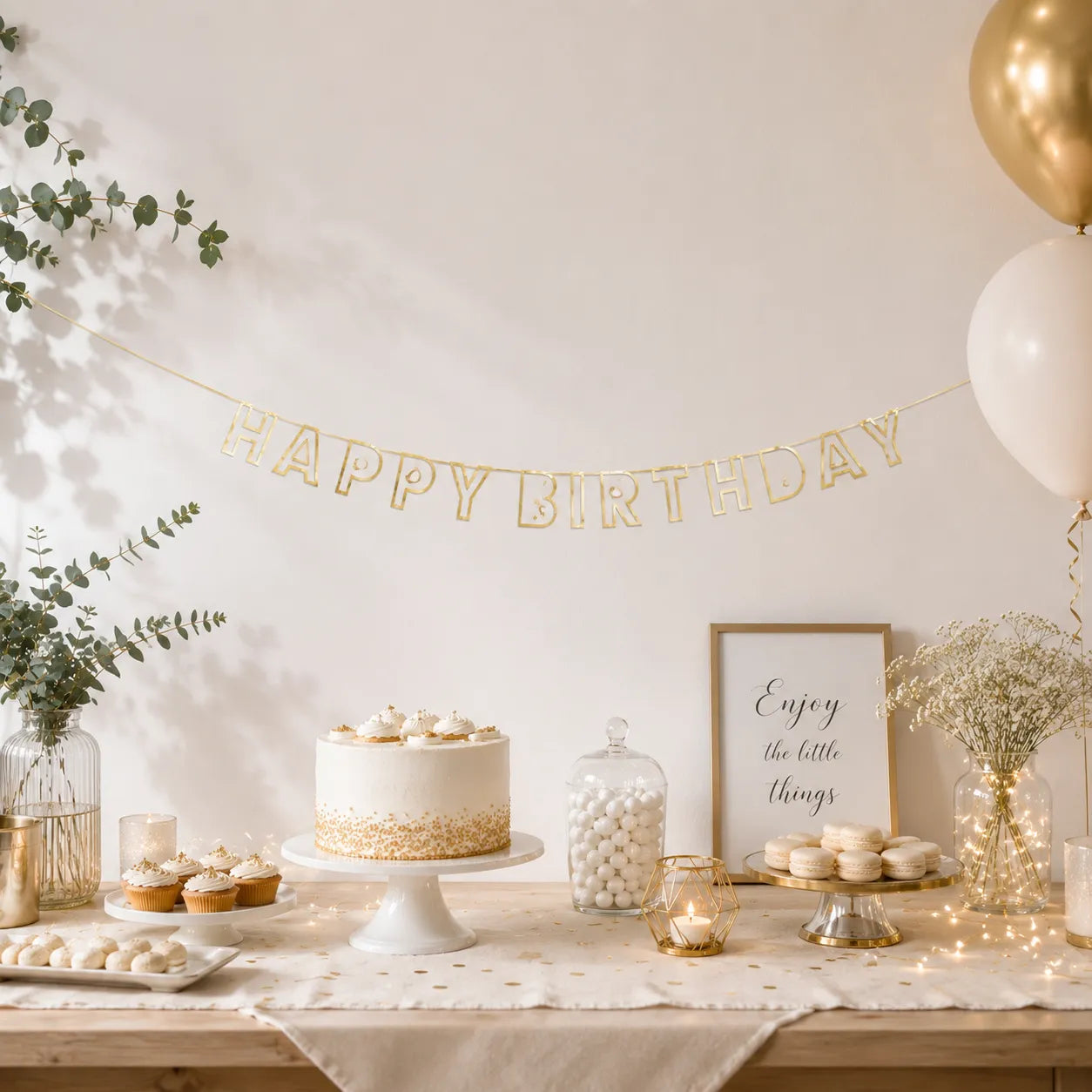 Guirlande Happy Birthday Contour Doré Moderne