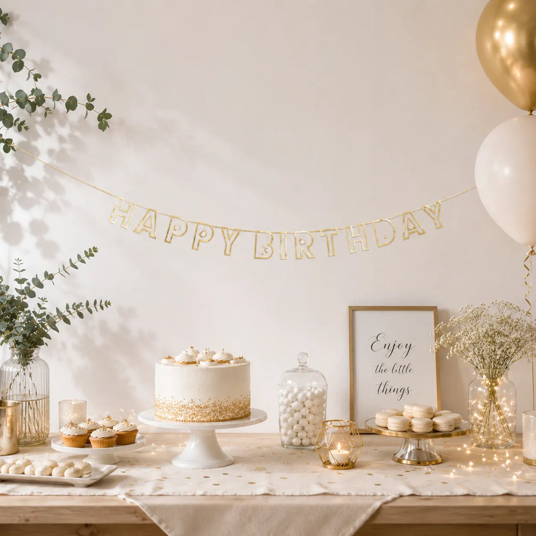 Guirlande Happy Birthday Contour Doré Moderne