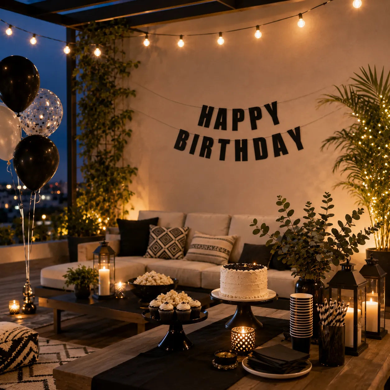 Guirlande Happy Birthday Noire Minimaliste