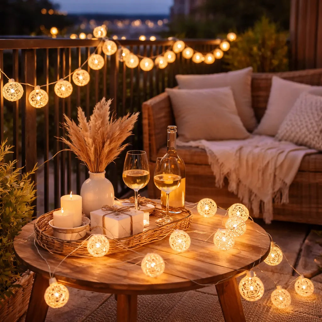 Guirlande Lumineuse Boules en Rotin