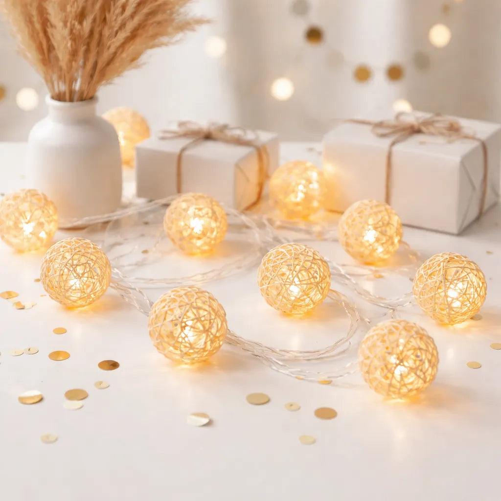 Guirlande Lumineuse Boules en Rotin Chic
