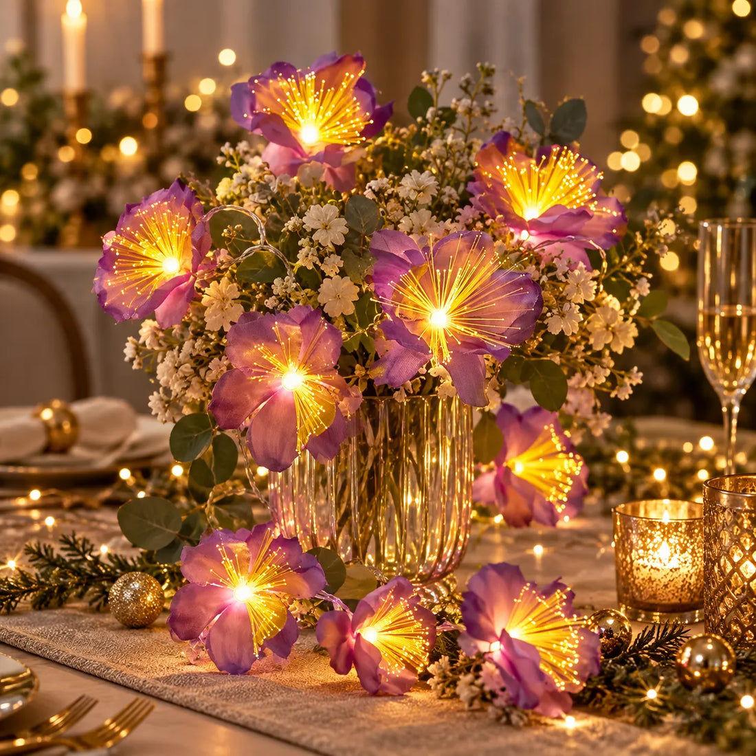 Guirlande Lumineuse à Fleurs Violettes bohème 
