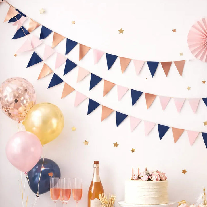 Guirlande Papier Bleu et Rose Gold 