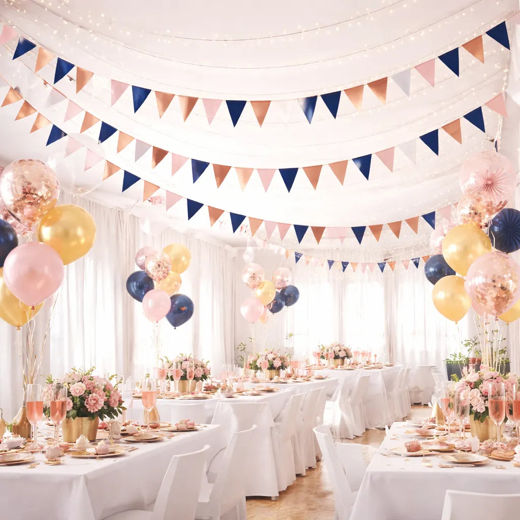 Guirlande Papier Bleu et Rose Gold Harmonieux