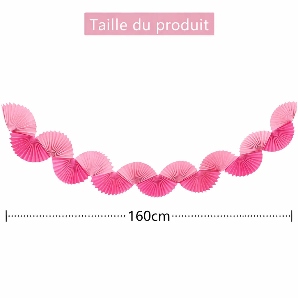 Guirlande Papier Eventails Roses Unique