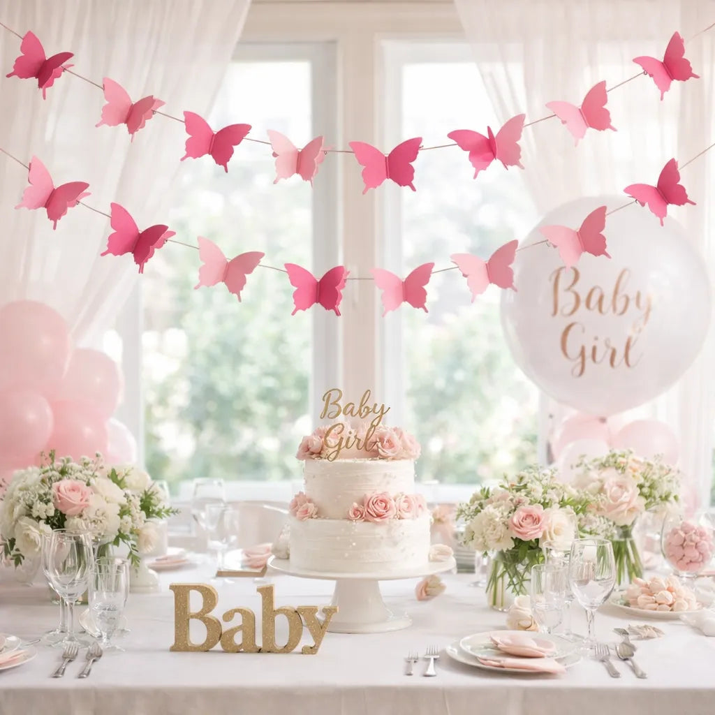 Guirlande Papillons 3D Papiers Roses