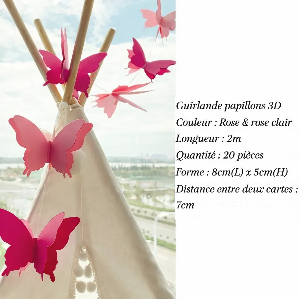 Guirlande Papillons 3D Papiers Roses poétique