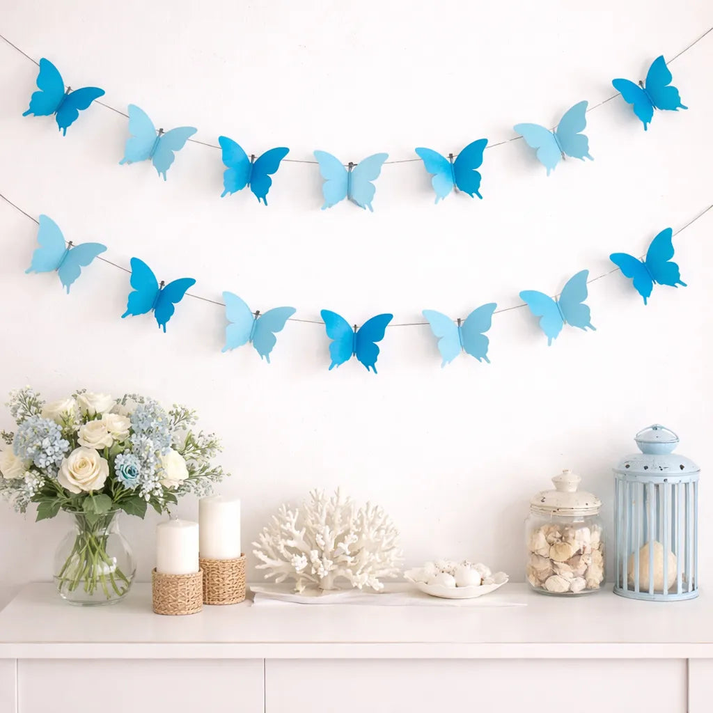 Guirlande Papillons Bleus en Papier fraiche