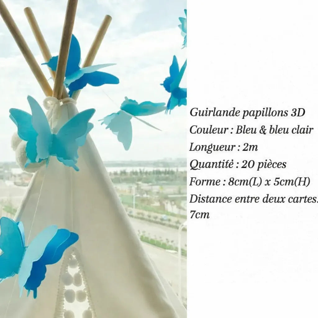 Guirlande Papillons Bleus en Papier romantique