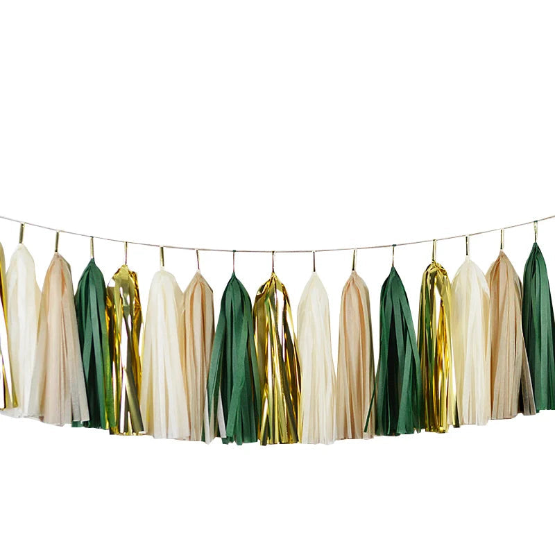 Guirlande Pompons Verte Et Dorée
