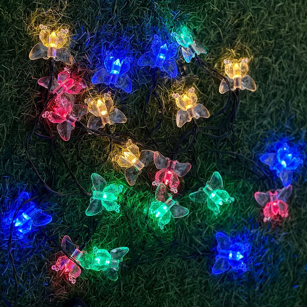 Guirlande Solaire de Papillons Colorés Lumineux