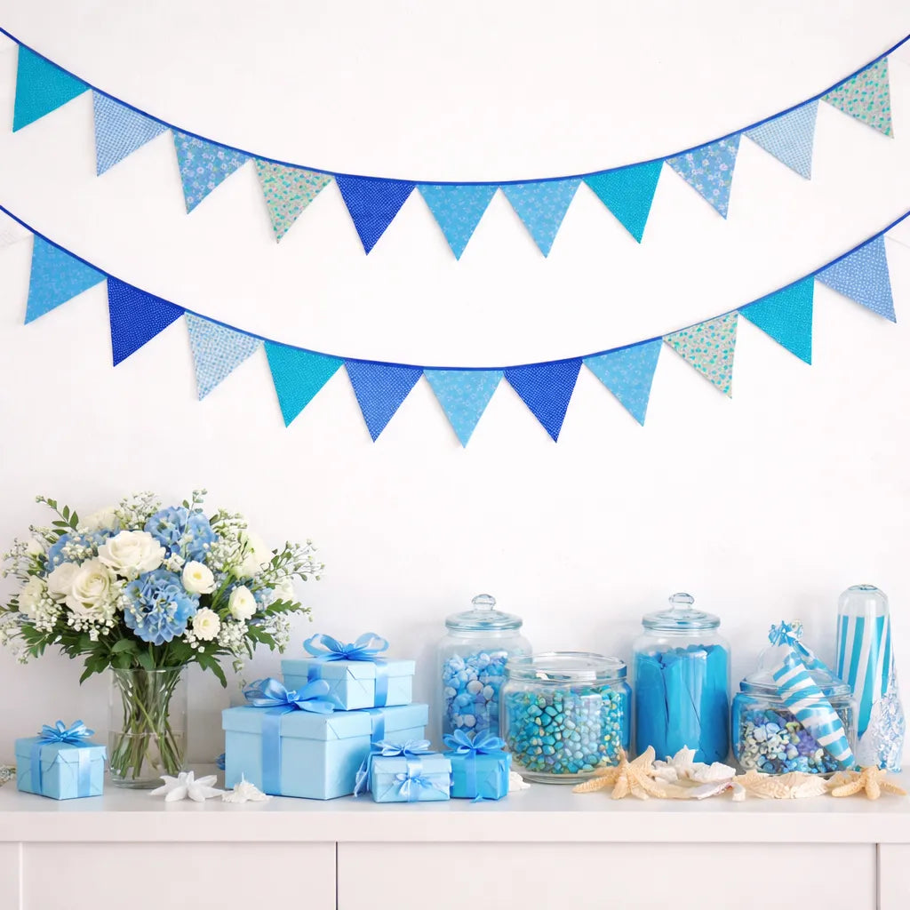 Guirlande Tissu Bleu Fleuri tendance