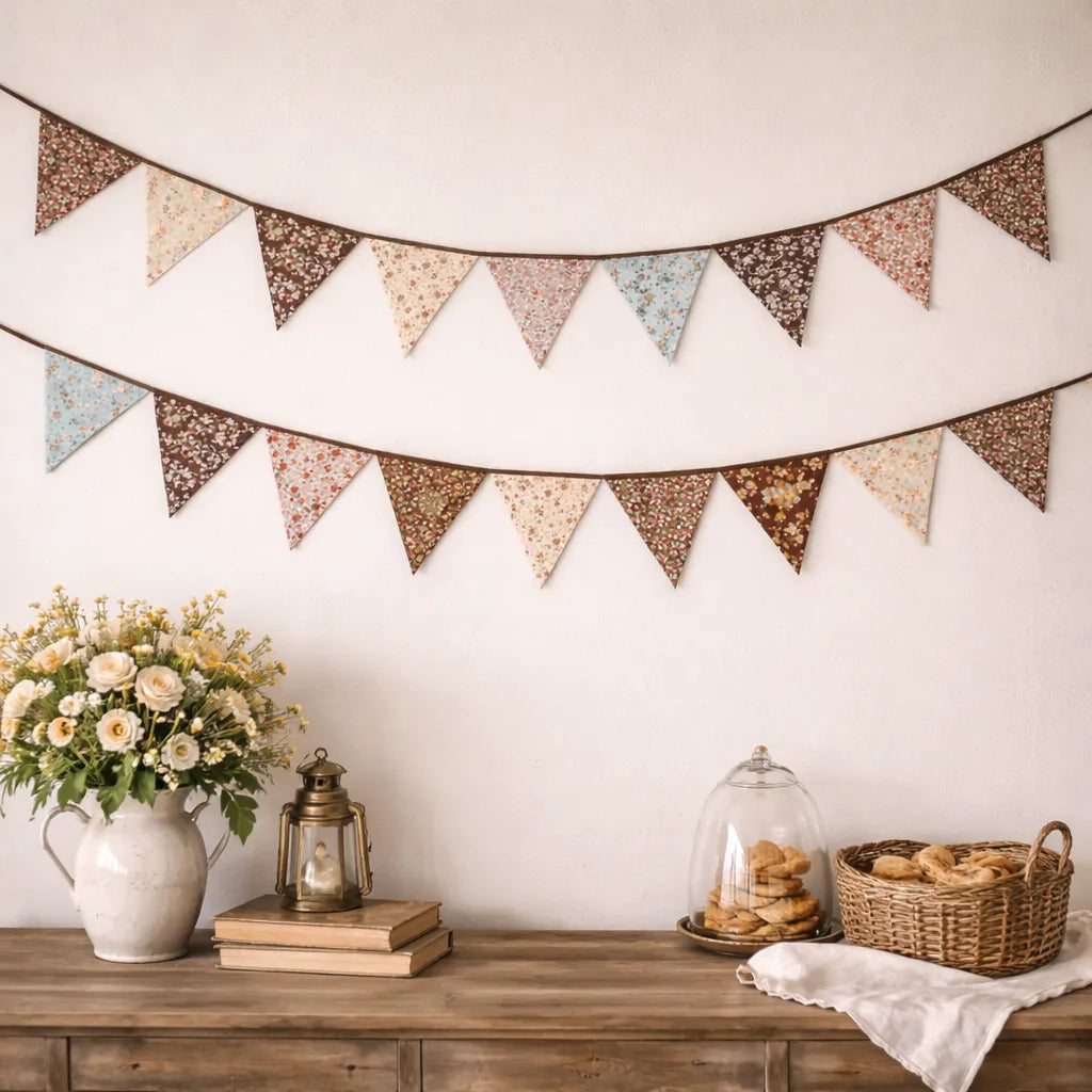 Guirlande de Fanions Fleuris en Tissu vintage
