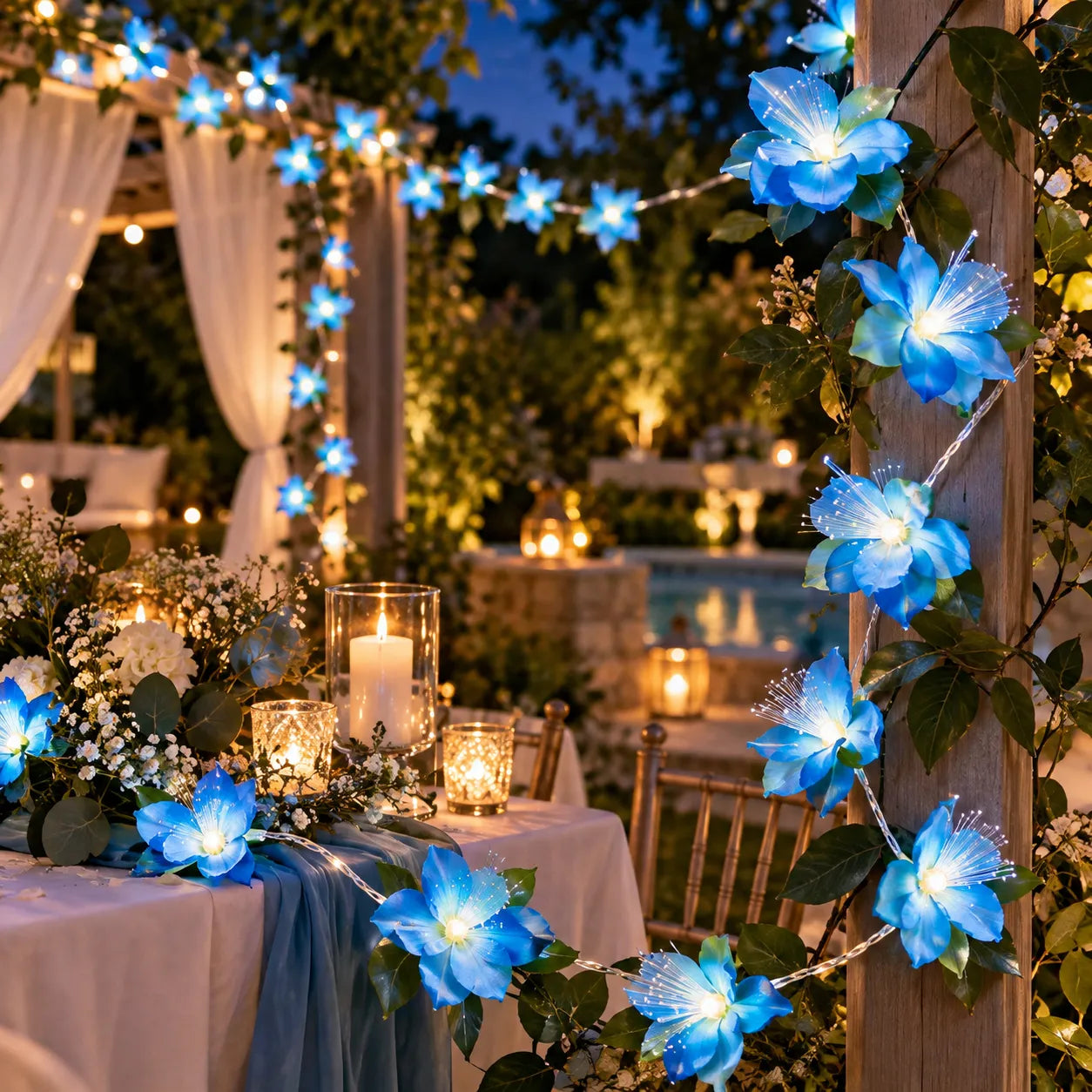 Guirlande de Fleurs Bleues Lumineuse romantique