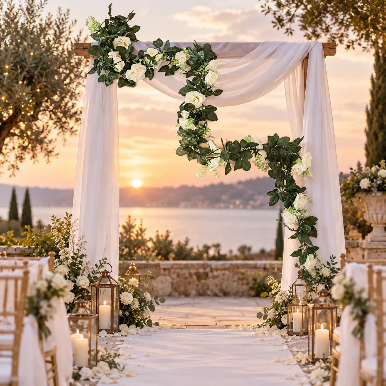 Guirlande de Rose Blanche Arche Mariage vintage