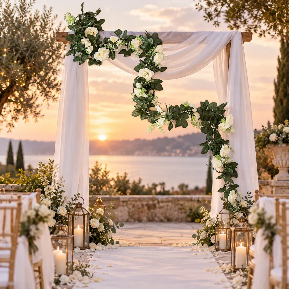 Guirlande de Rose Blanche Arche Mariage vintage
