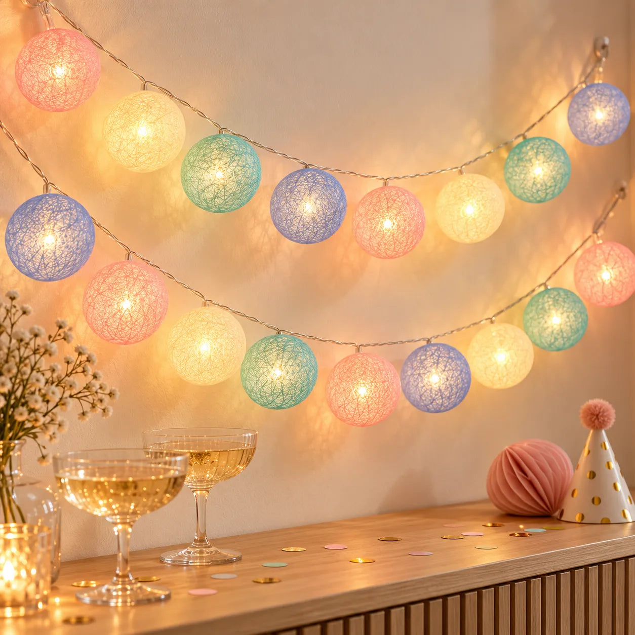 Guirlande Lumineuse Boules Pastel Fête