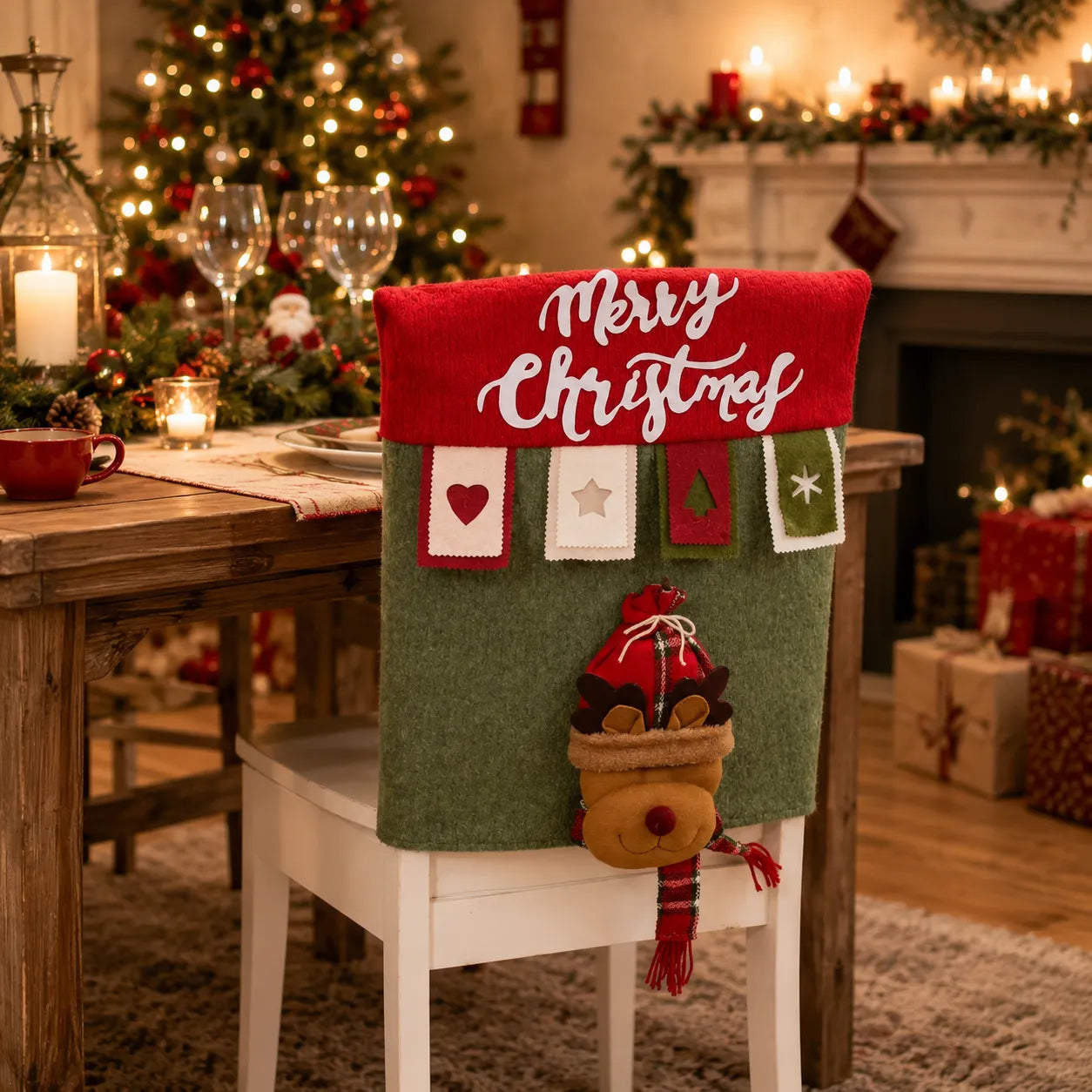 Housse de Chaise 3D Chien de Noël Pratique