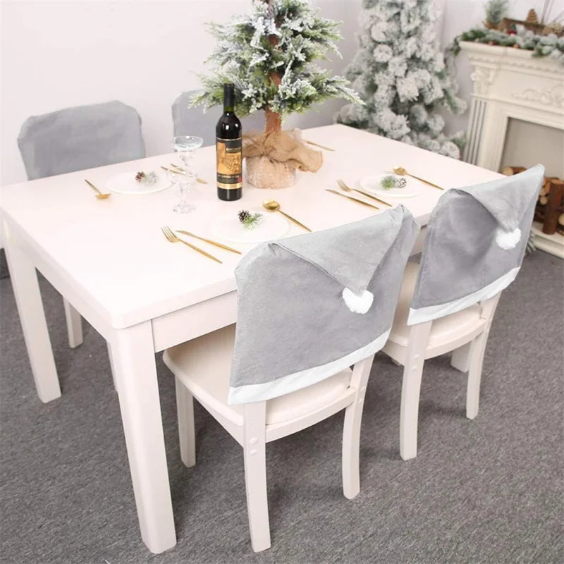 Housse de Chaise Chapeau Noël Grise
