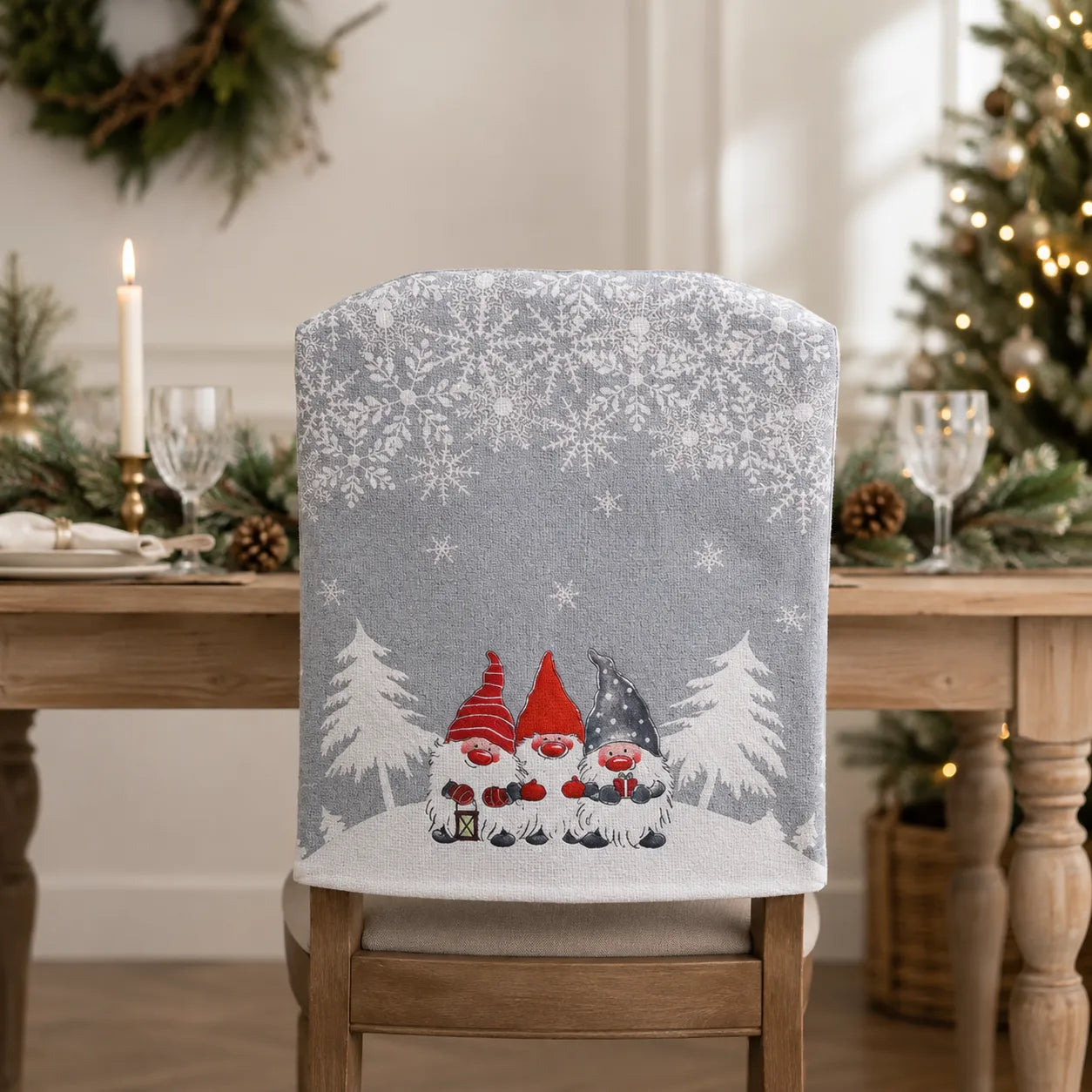 Housse de Chaise Lutins Flocons Gris Pratique