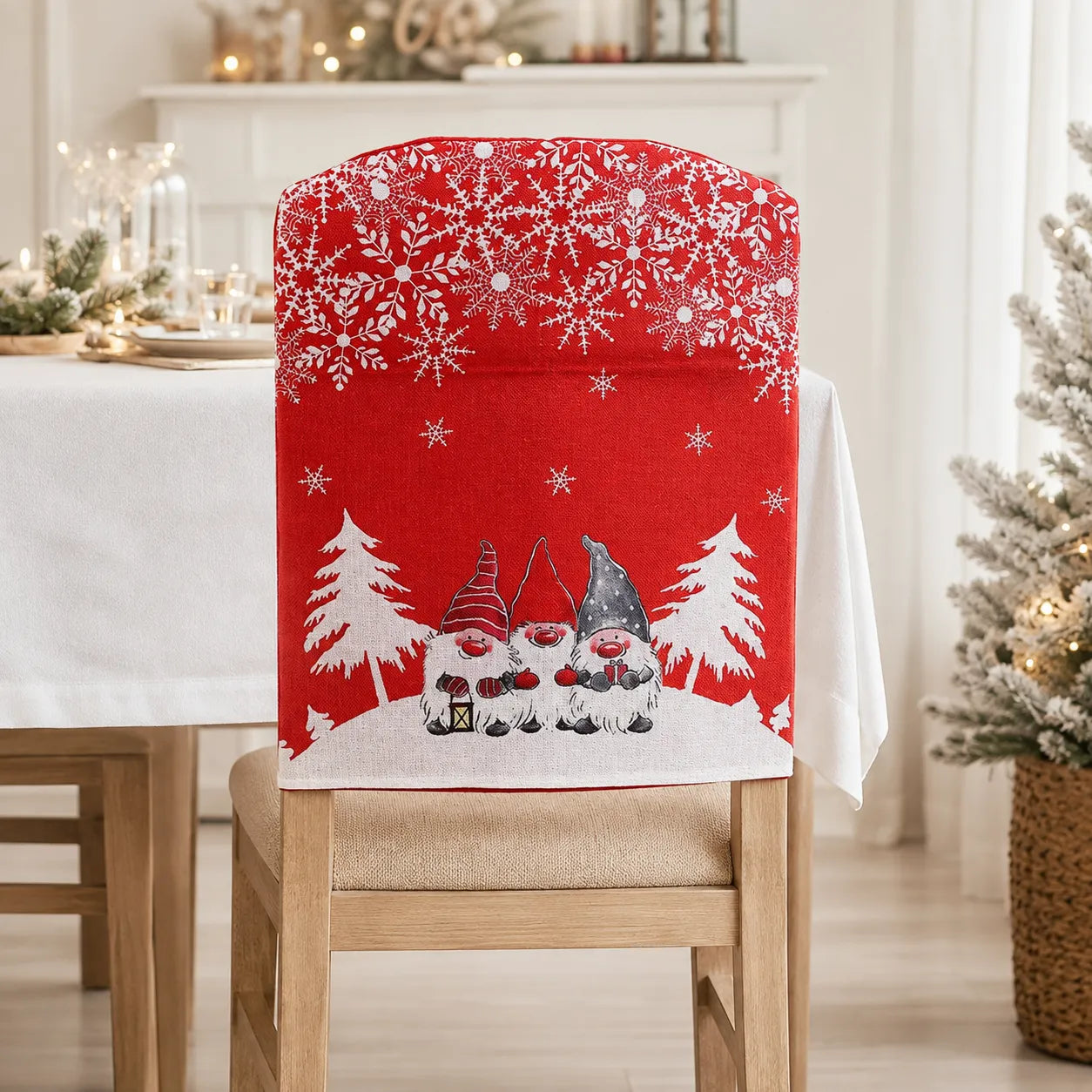 Housse de Chaise Lutins Flocons Rouge Pratique