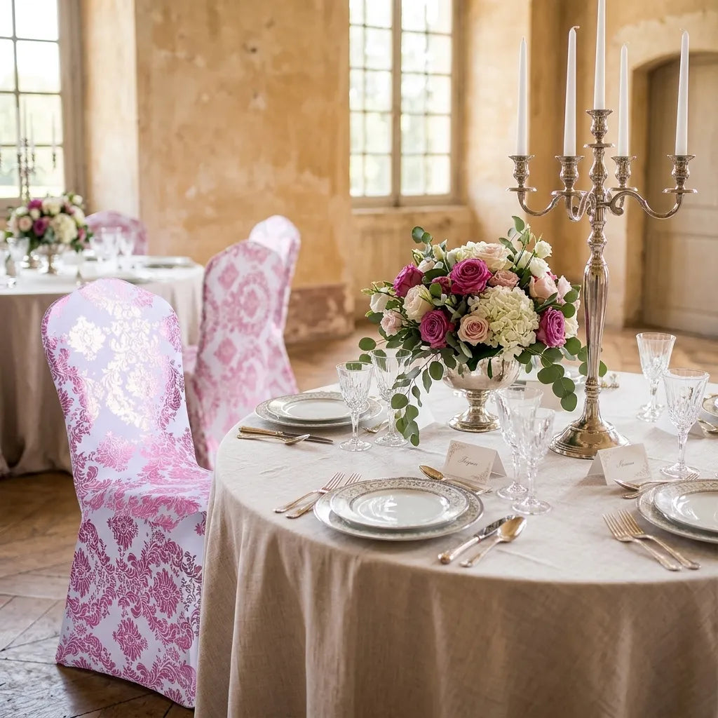 Housse de Chaise Mariage Fleurie Rose et Blanc Minimaliste