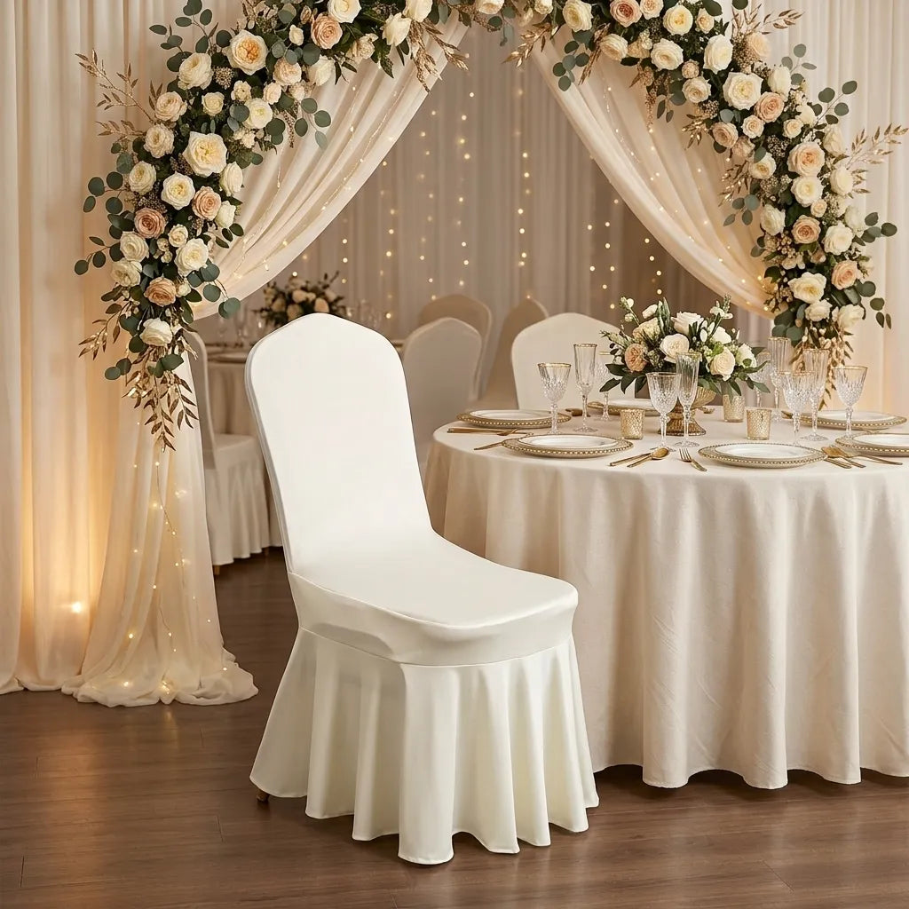 Housse de Chaise Mariage Ivoire à Volants Minimaliste