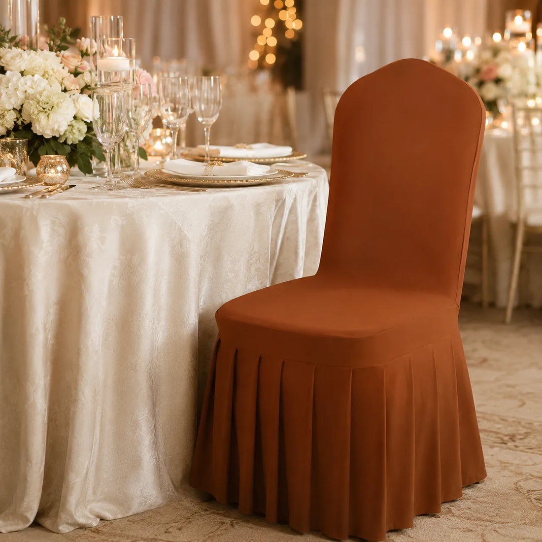 Housse de Chaise Mariage à Jupe Plissée élégante
