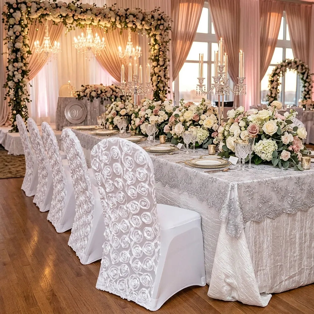 Housse de Chaise Mariage Satiné à Motifs Floraux Minimaliste