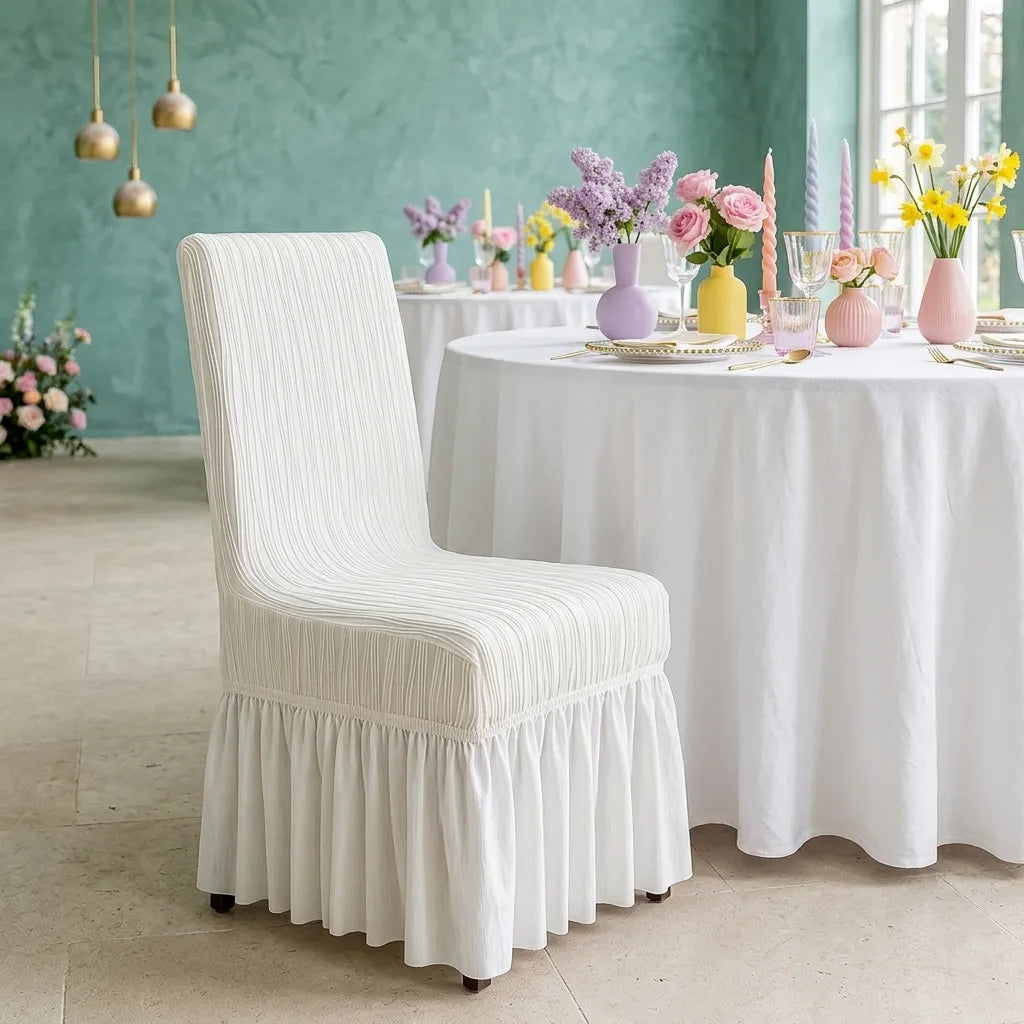 Housse de Chaise Mariage Texturée avec Jupe Minimaliste