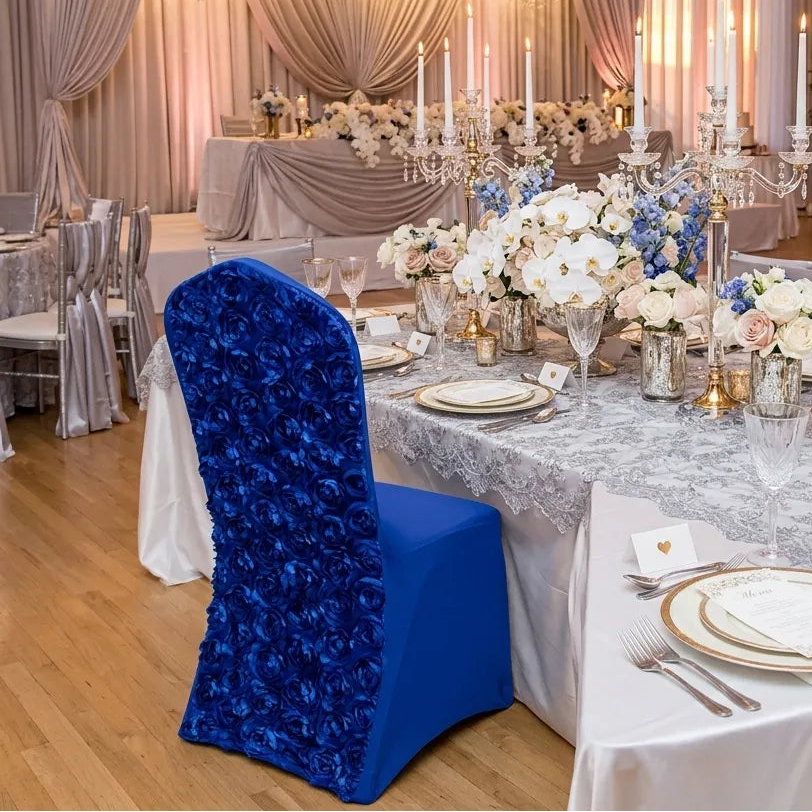 Housse de Chaise Mariage en Satin Décorée Minimaliste