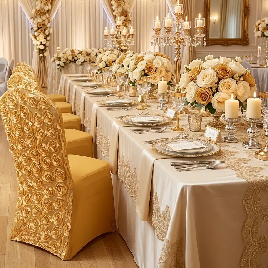 Housse de Chaise Mariage en Satin Gold Minimaliste