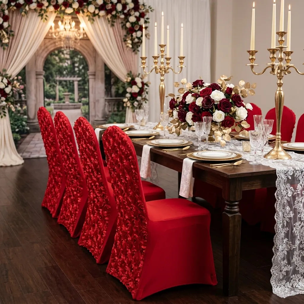 Housse de Chaise Mariage en Satin à Roses Minimaliste