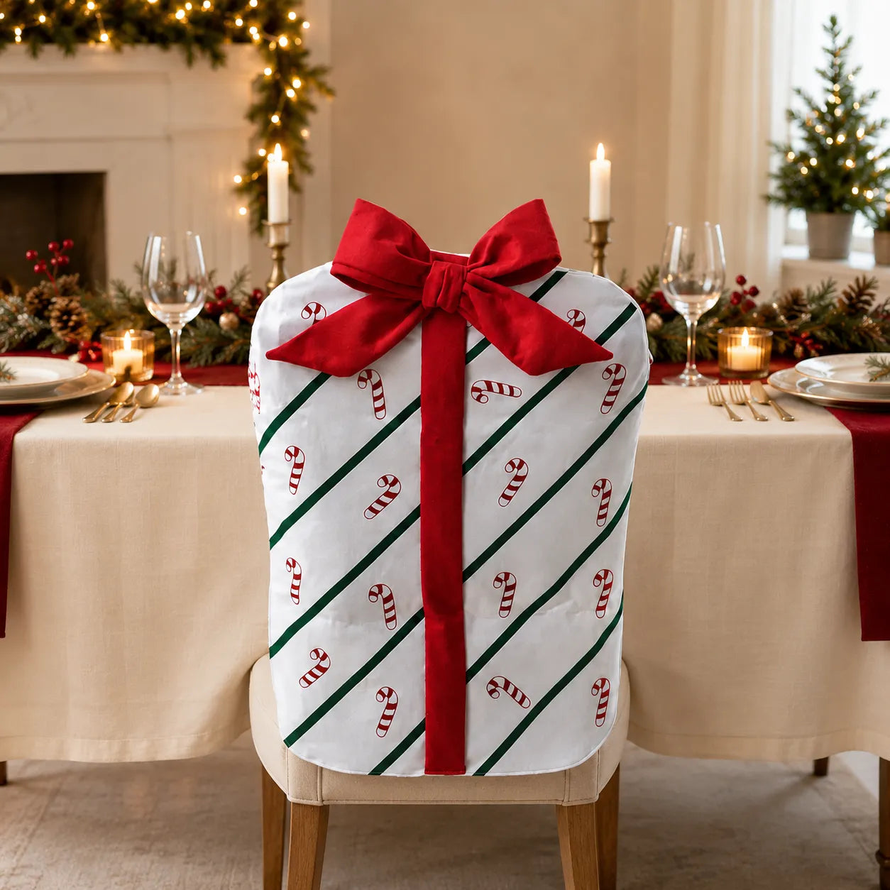 Housse de Chaise Noël Cadeau Blanc Pratique