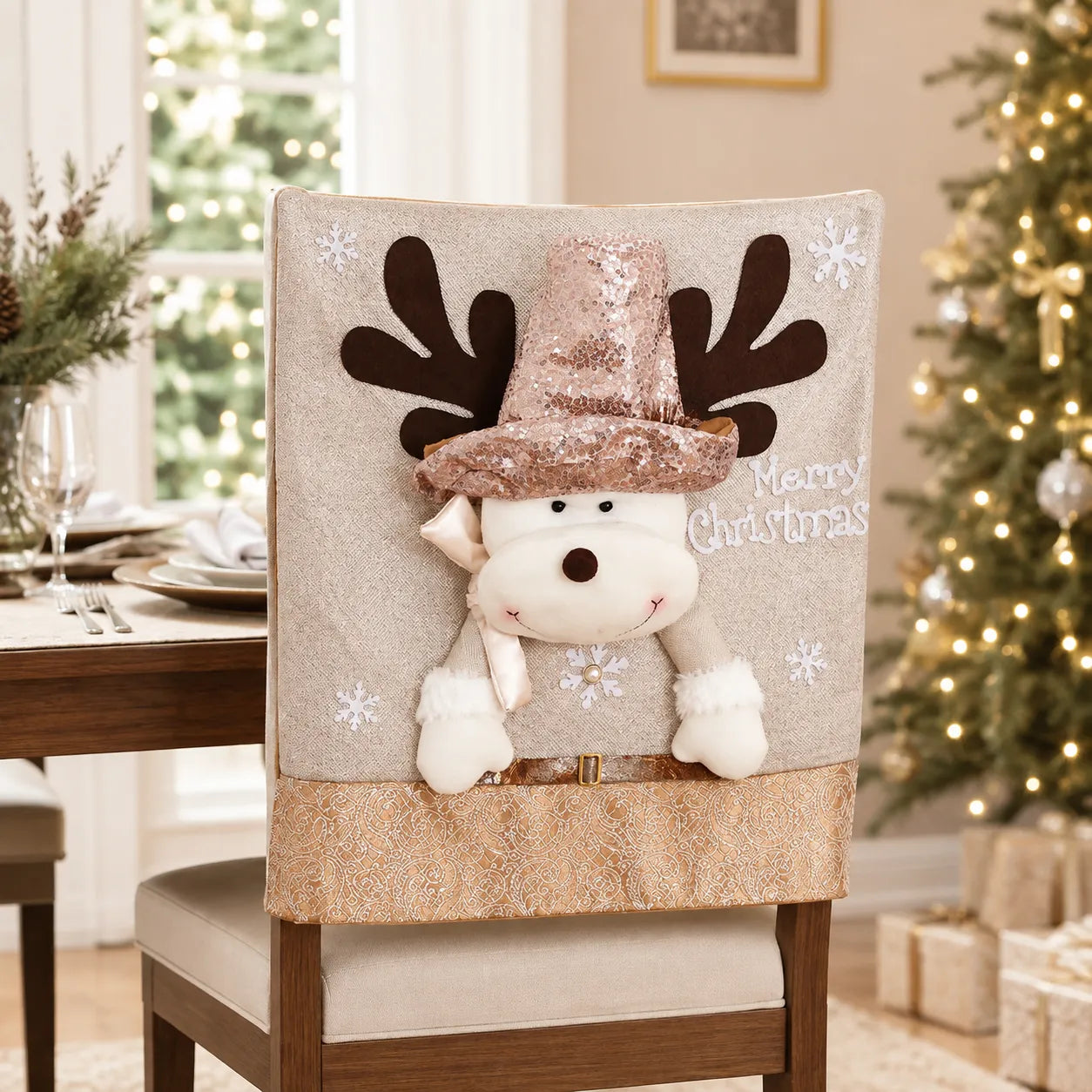 Housse de Chaise Noël Elégante 3D Pratique