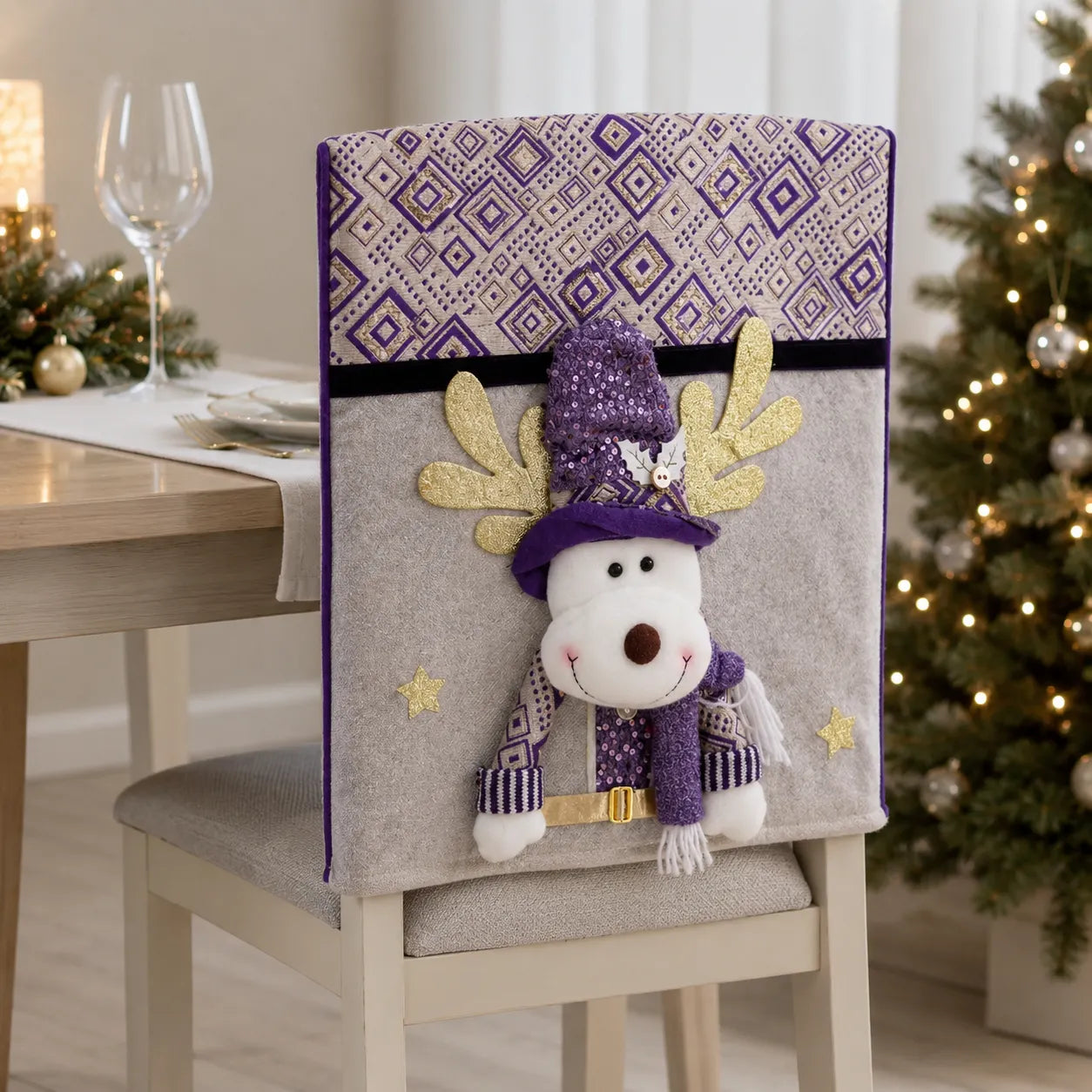 Housse de Chaise Noël Rennes Violette Pratique
