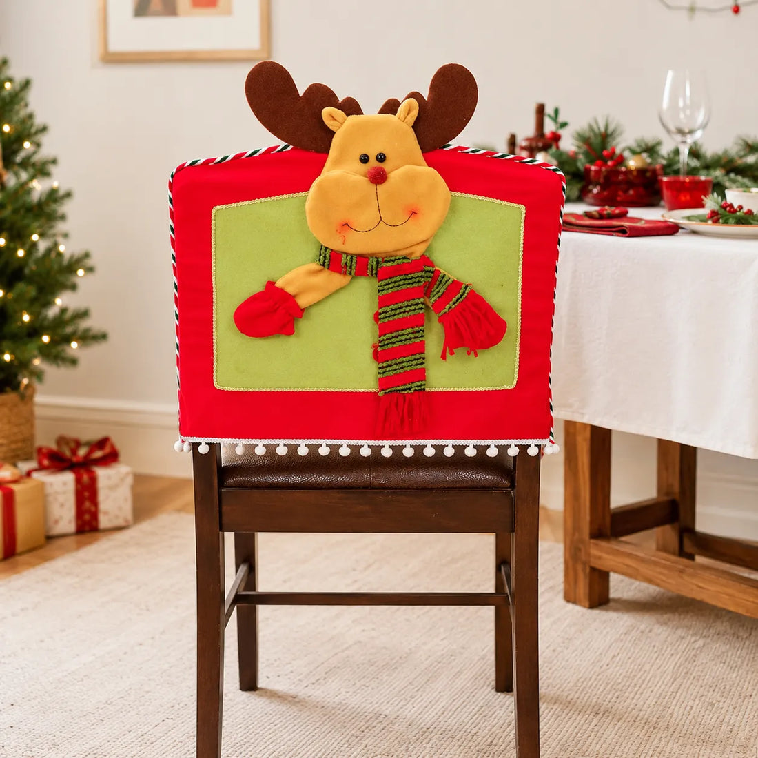 Housse de Chaise Stylée Petit Cerf Noël Belle