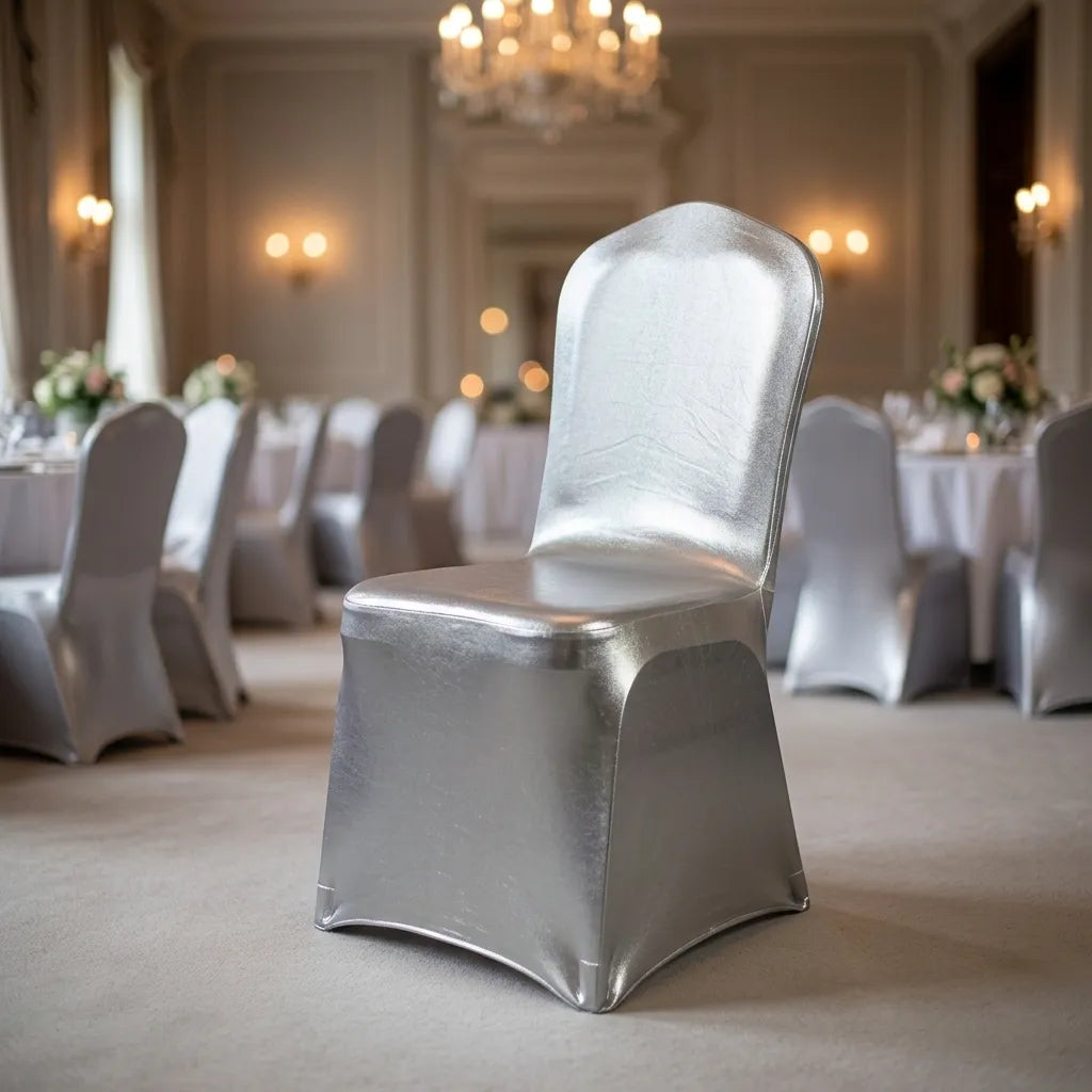 Housse de chaise Extensible Mariage Argentée Métallique