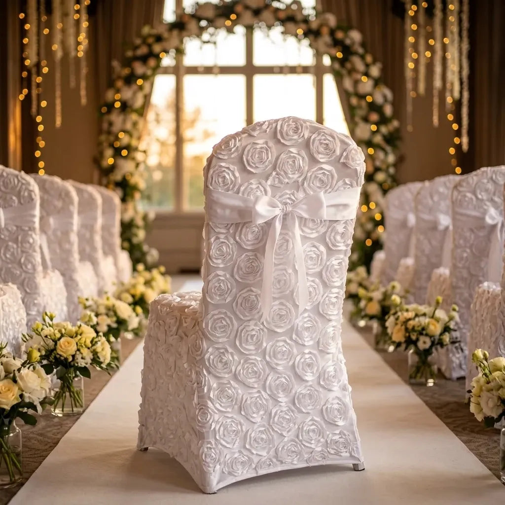 Housse de chaise Mariage en Satin Florale 