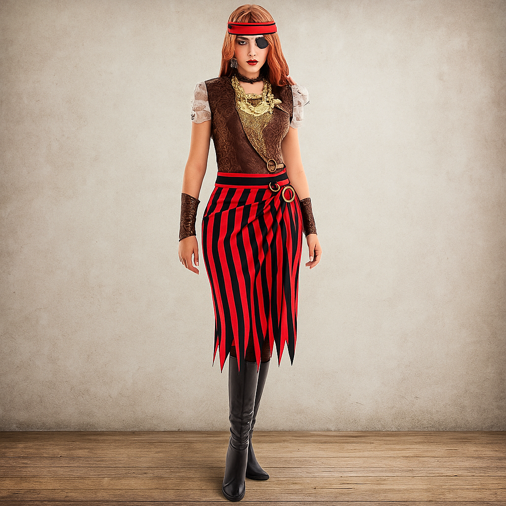 Jupe Pirate Rayures Rouge et Noir