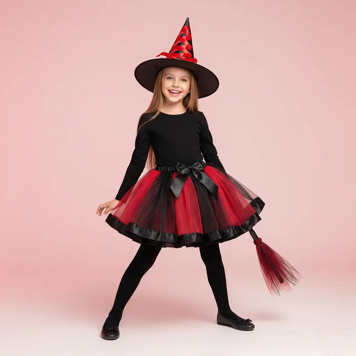 Jupe Rouge Sorcière avec Accessoires