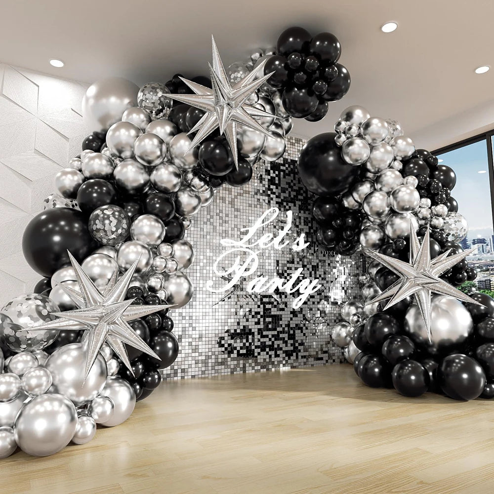 Kit Arche Ballons Argenté et Noir Classe