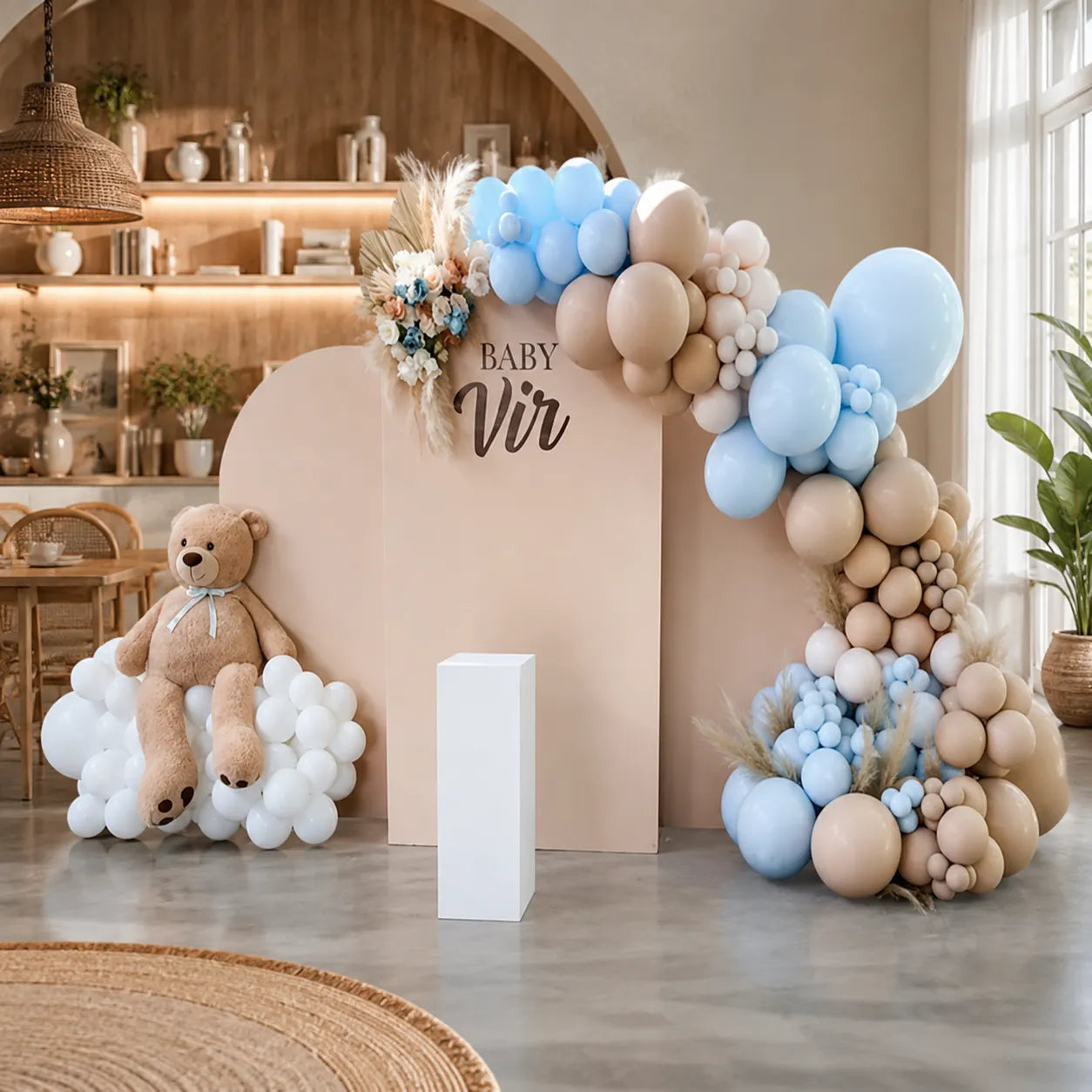 Kit Ballons Anniversaire Arc Bleu et Beige Original