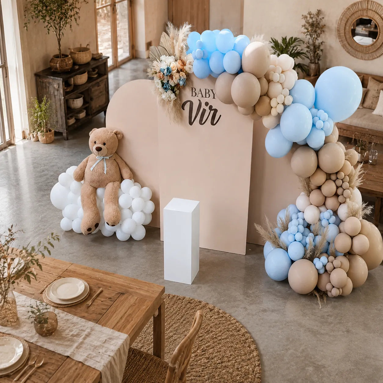 Kit Ballons Anniversaire Arc Bleu et Beige Pratique