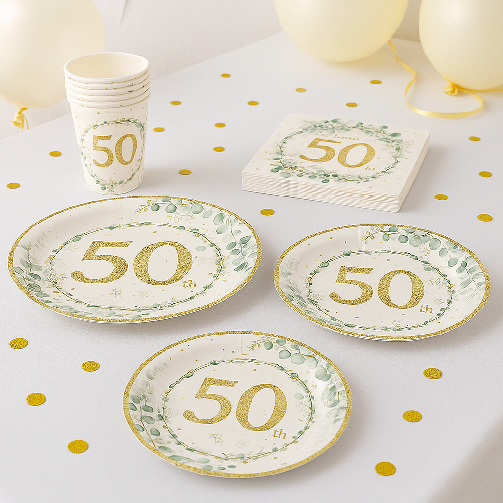 Kit Vaisselle Jetable 50th Eucalyptus