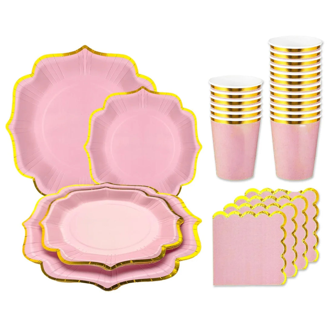 Kit Vaisselle Jetable Mariage Rose et Doré Classe